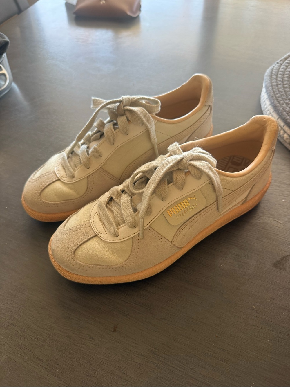 Puma Cream Lace-Up Sneakers with Tan Insole